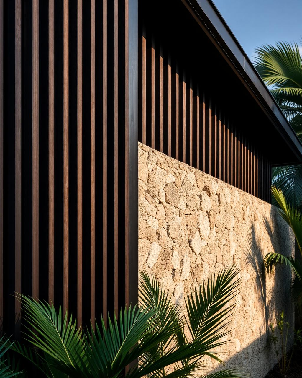 Timber and stone facade detail